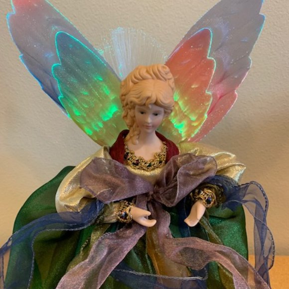 Vintage 2000 12" White Fibre Optic Angle Porcelain Tree Topper Original Box - Picture 5 of 10